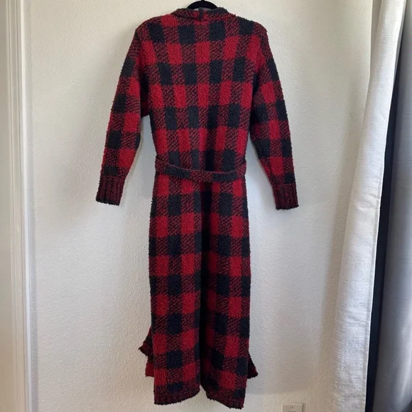 SKIMS Brick Buffalo Check Cozy Knit Robe – Red/Black (S/M) NWOT